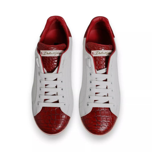 Dolce & Gabbana White Red Leather Logo Portofino Sneaker MV6704-41