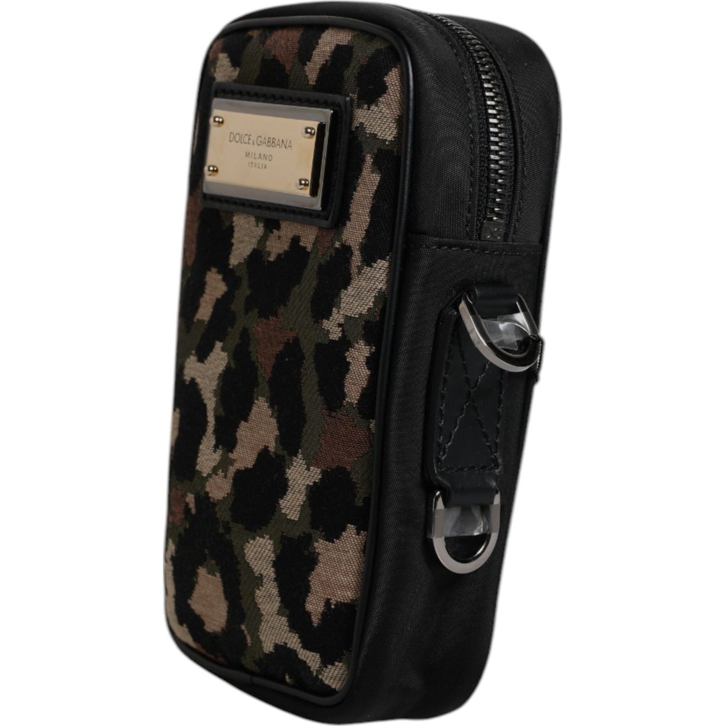 Dolce & Gabbana Multicolor Leopard Jacquard Logo Plaque Neck Strap Bag