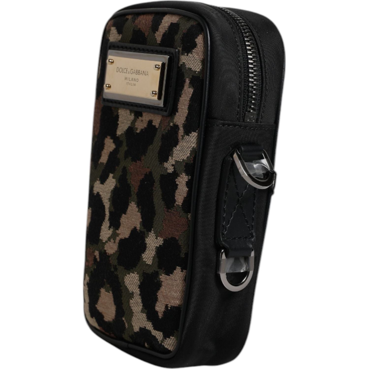 Dolce & Gabbana Multicolor Leopard Jacquard Logo Plaque Neck Strap Bag