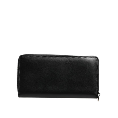 Dolce & Gabbana Black Leather Logo Plaque Zip Around Continental Wallet