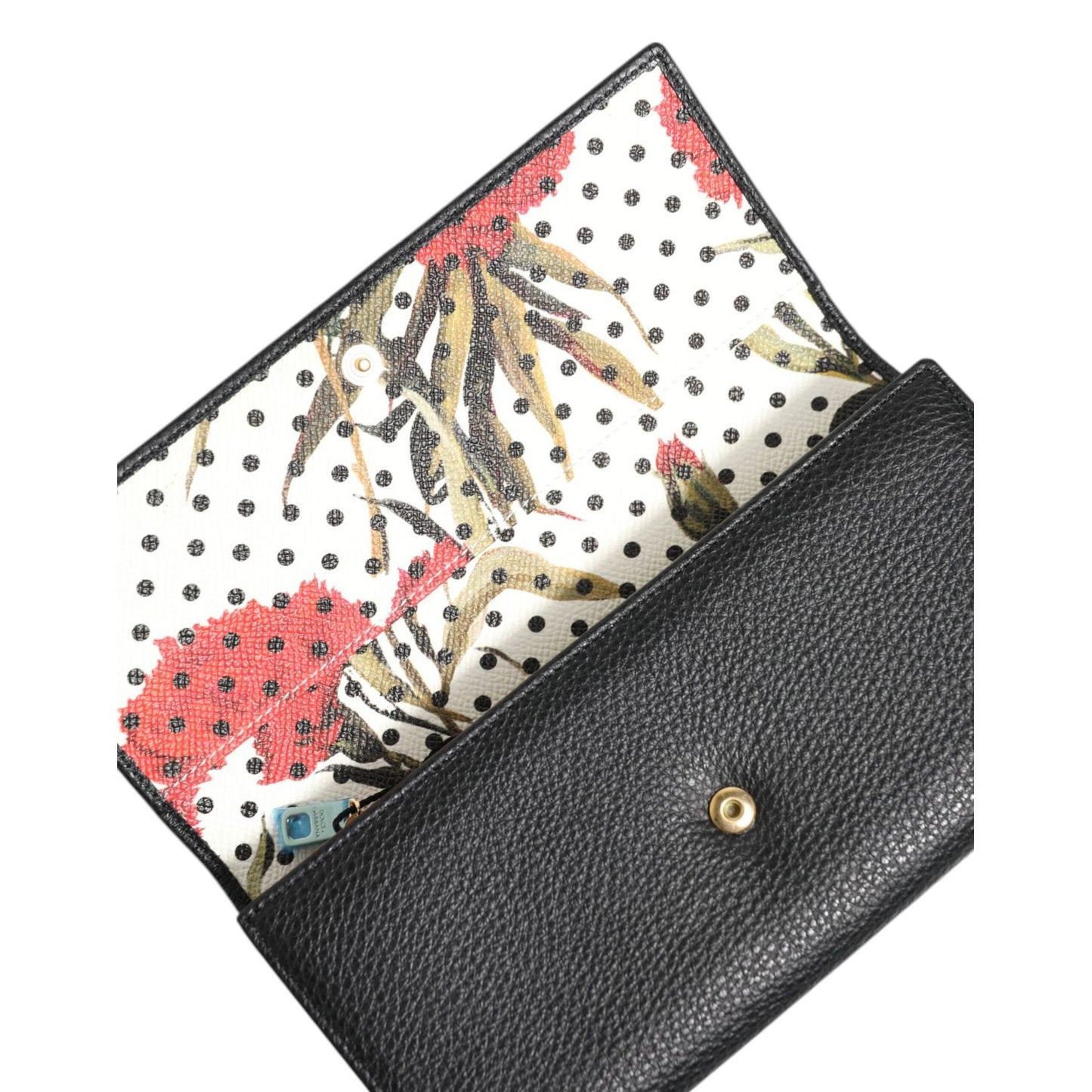 Dolce & Gabbana Black Leather Trifold Logo Plaque Card Holder Wallet