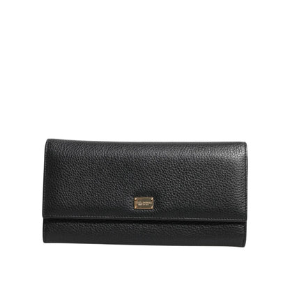 Dolce & Gabbana Black Leather Logo Plaque Card Holder Trifold Wallet