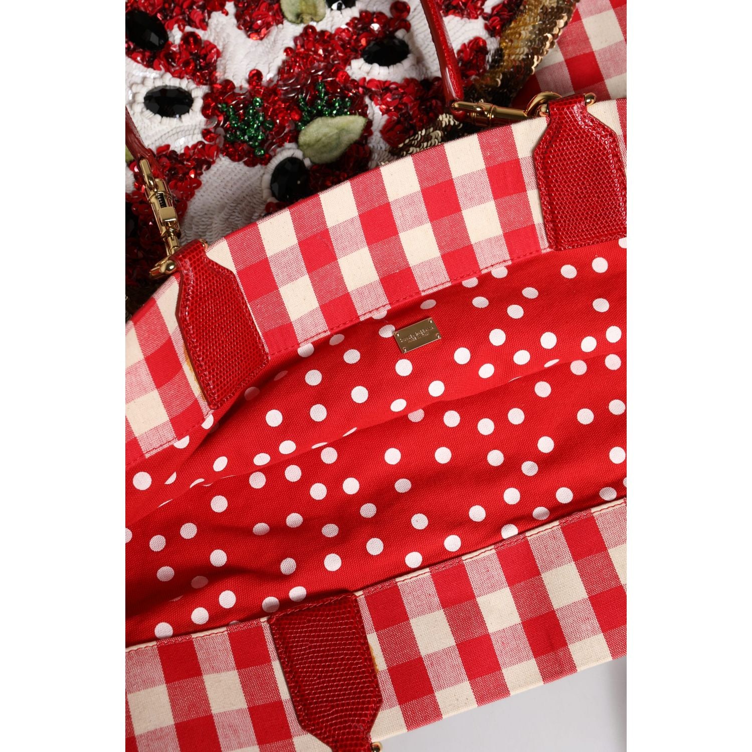 Dolce & Gabbana Red I Love Pizza Rhinestone Embellished Tote Bag