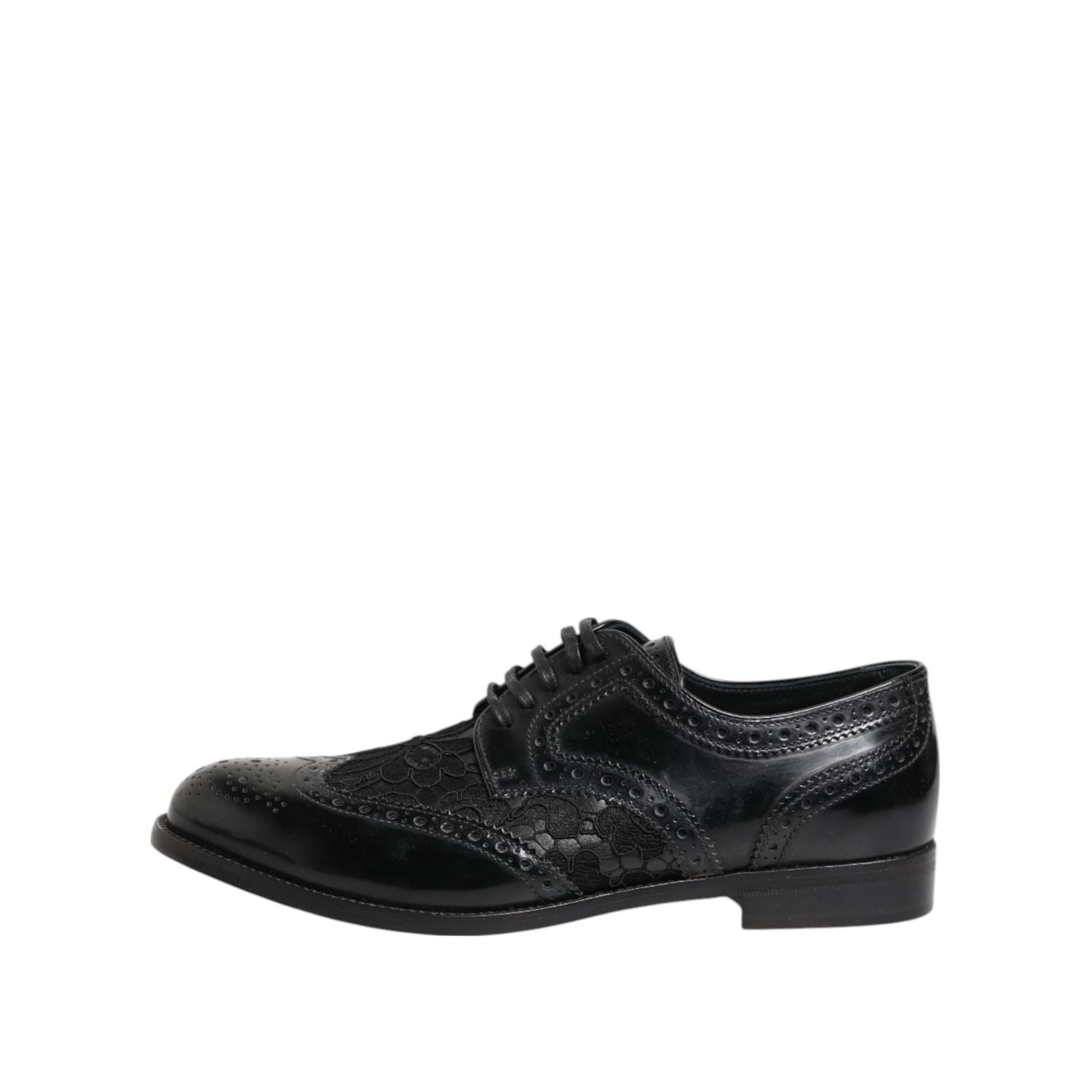 Dolce & Gabbana Black Leather Floral Lace Dress Formal  Shoes