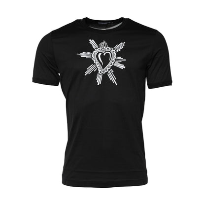 Dolce & Gabbana Black Sacred Heart Cotton Crew Neck T-shirt