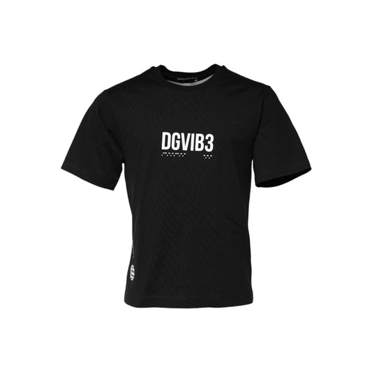 Dolce & Gabbana Black DG Vib3 Print Cotton Crew Neck T-shirt TSH91022-44