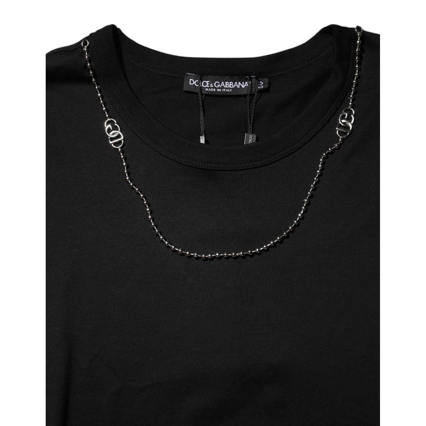 Dolce & Gabbana Black Chain Necklace Cotton Crewneck T-shirt TSH91031-60