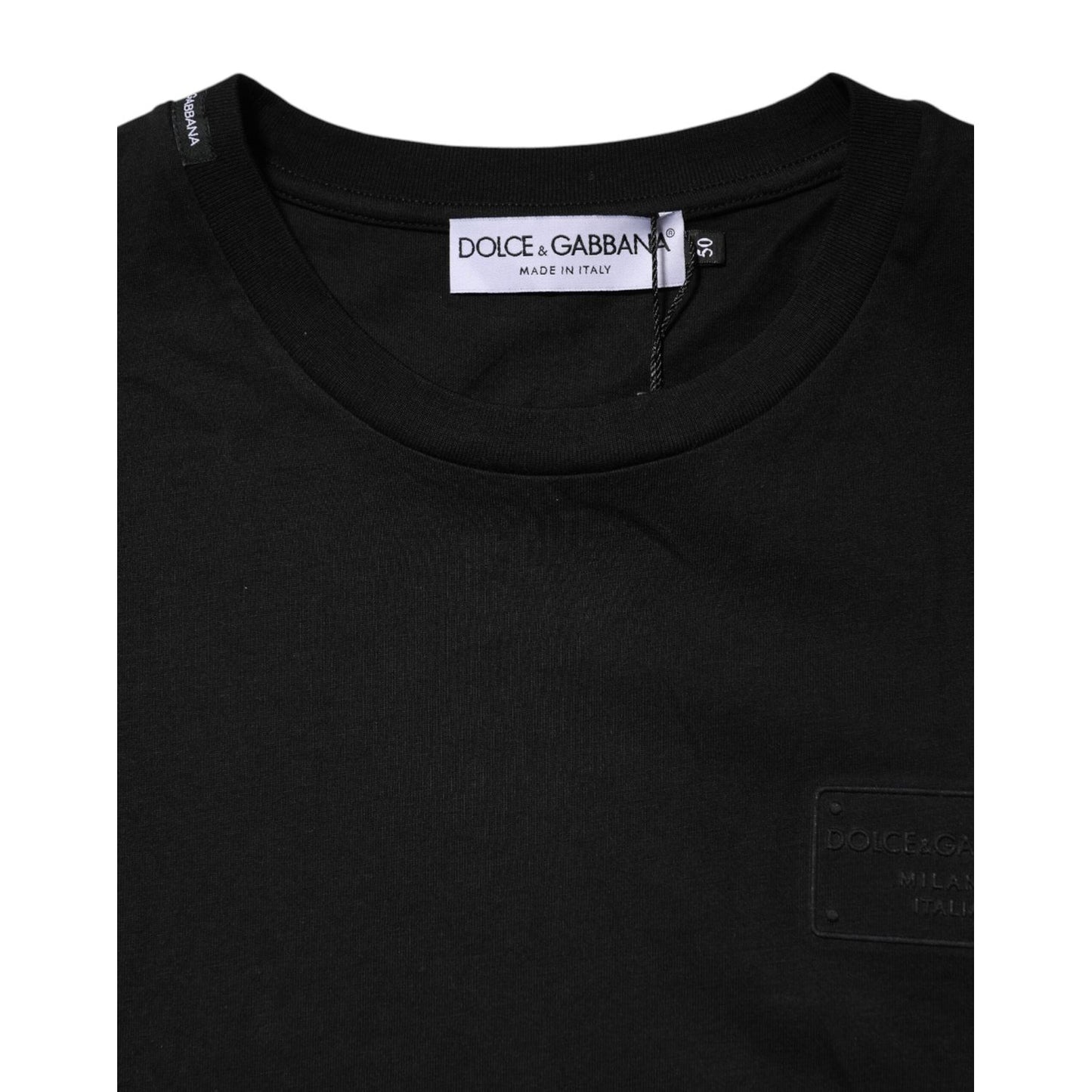 Dolce & Gabbana Black Logo Plaque Cotton Crew Neck T-shirt TSH91043-50