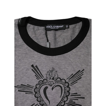 Dolce & Gabbana Gray Sacred Heart Cotton Crew Neck T-shirt