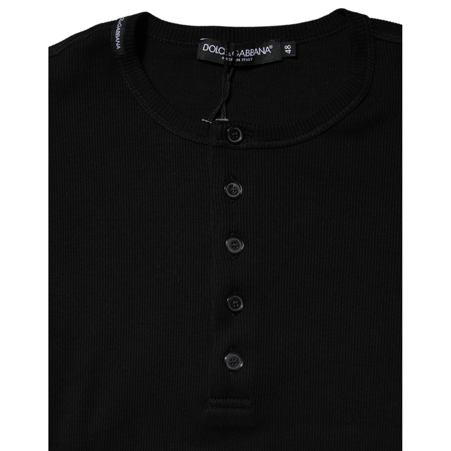 Dolce & Gabbana Black Cotton Knit Crew Neck Henley T-shirt TSH91061-48
