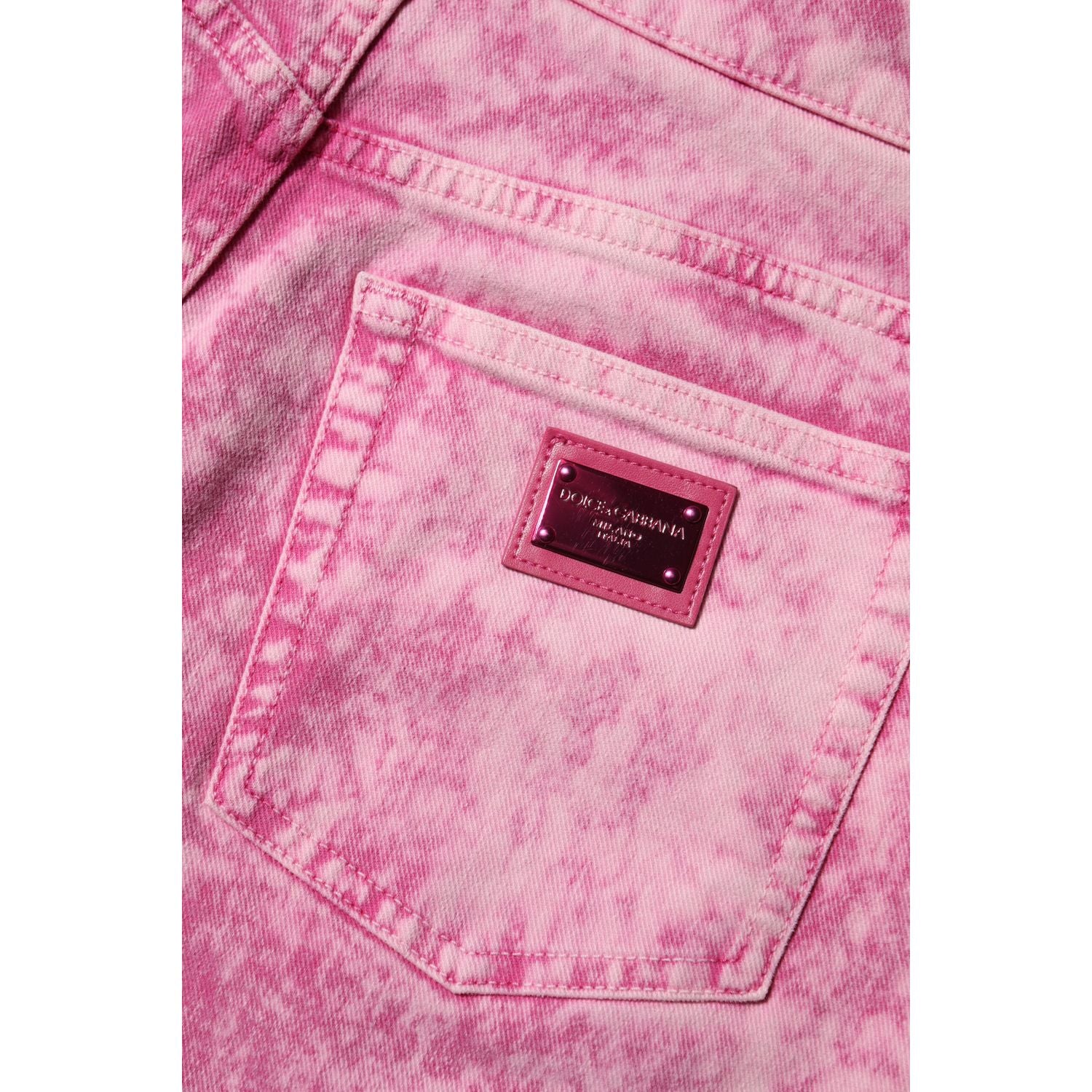 Dolce & Gabbana Pink Tie Dye High Waist Tapered Denim Jeans