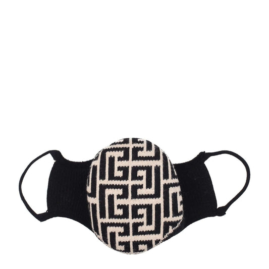 Balmain Beige Cotton Facemask featuring black geometric pattern, made from 74% cotton, ideal for casual wear. MPN XD001K265EDK.