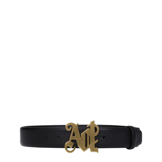 Palm Angels Black Leather Regular Belt with vintage gold logo and button closure, casual 3.5 cm height design.