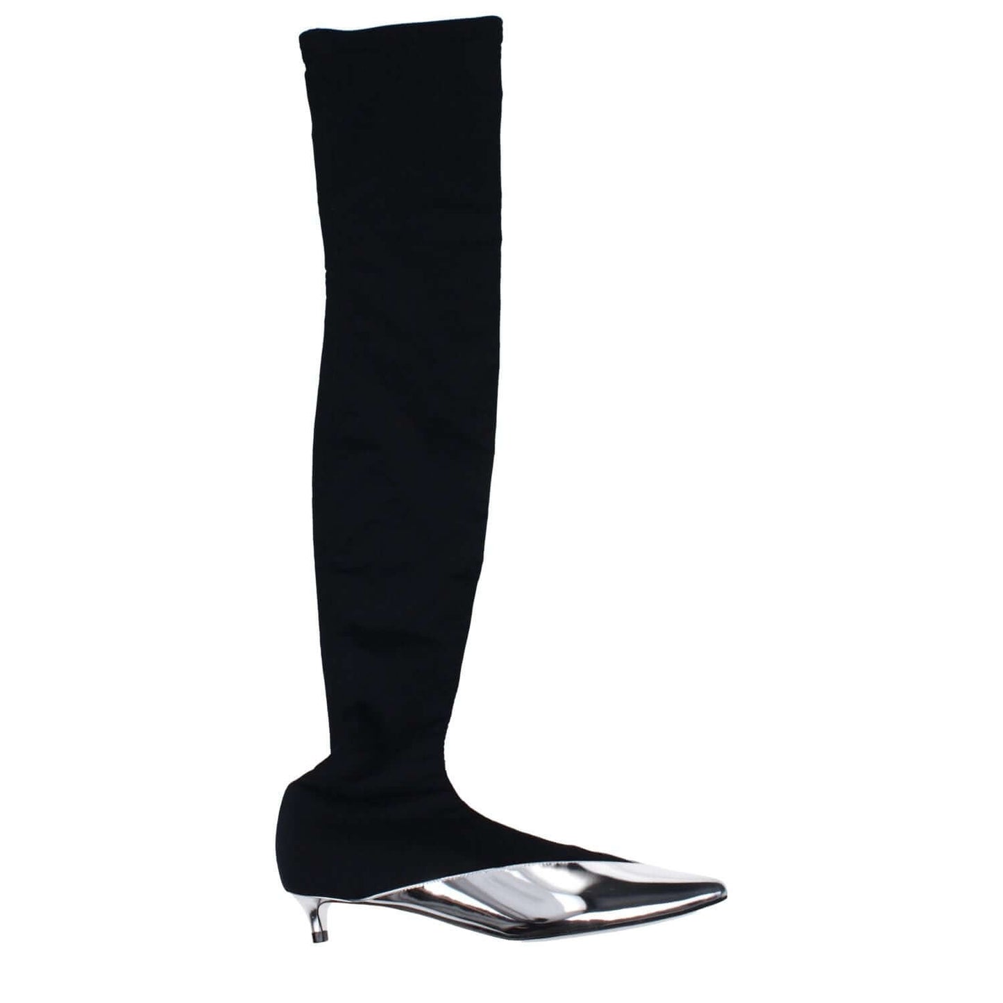 Givenchy Black Fabric Over The Knee boots with silver toe and low heel, casual black design with leather sole, MPN BE700VE0CK008.