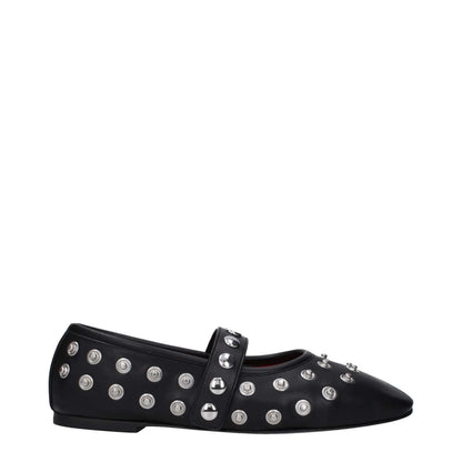 Stella McCartney Black Leather Ballet Flats with silver studs, eco leather, rubber sole, button closure, round toe, punk rock style.