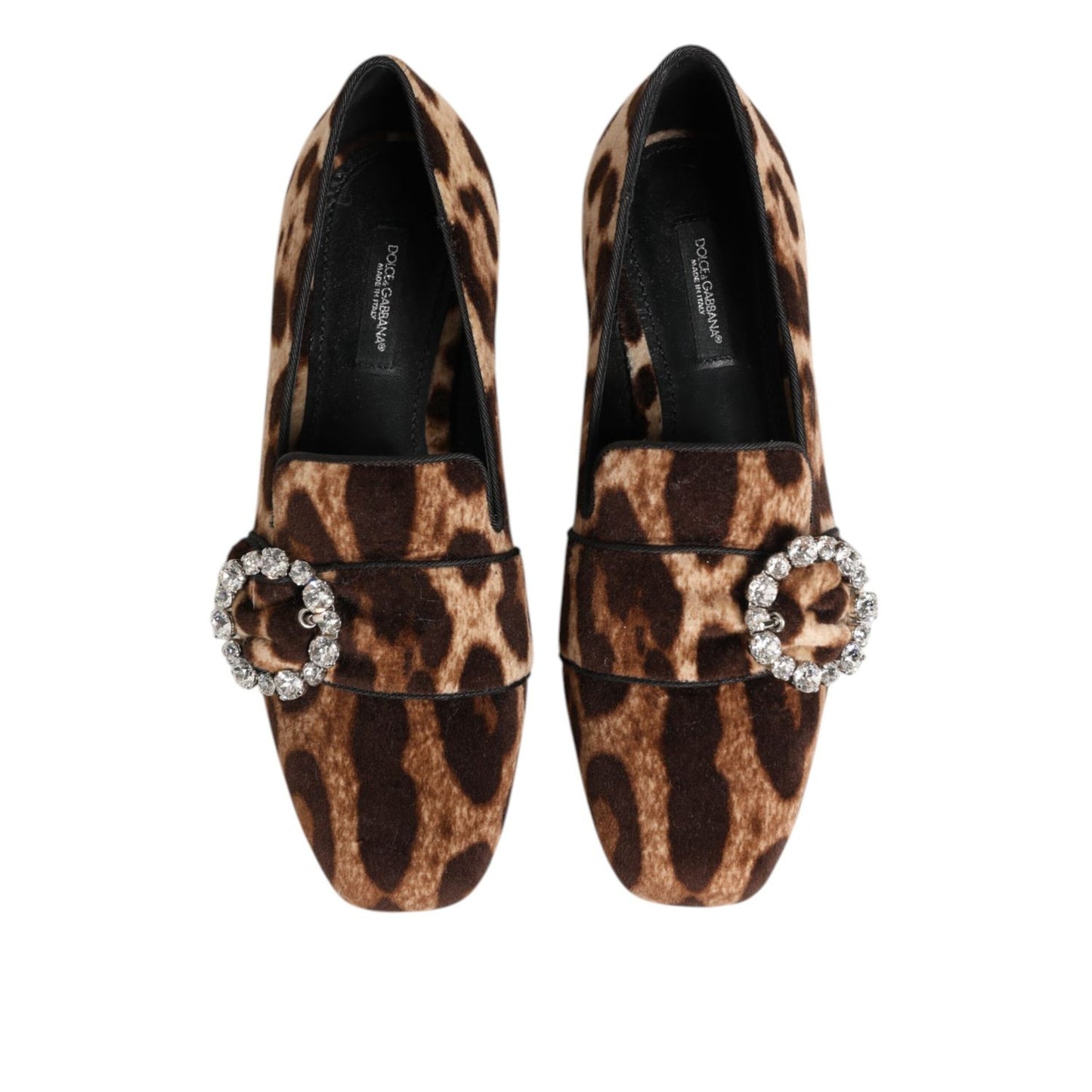 Dolce & Gabbana Brown Leopard Print Crystals Loafers Flats Shoes