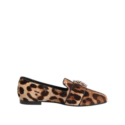 Dolce & Gabbana Brown Leopard Print Crystals Loafers Flats Shoes