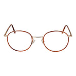 Andy Wolf Orange Unisex Glasses Frame with metal full-rim and panto style, featuring 50mm plastic demo lenses, and a branded case included.