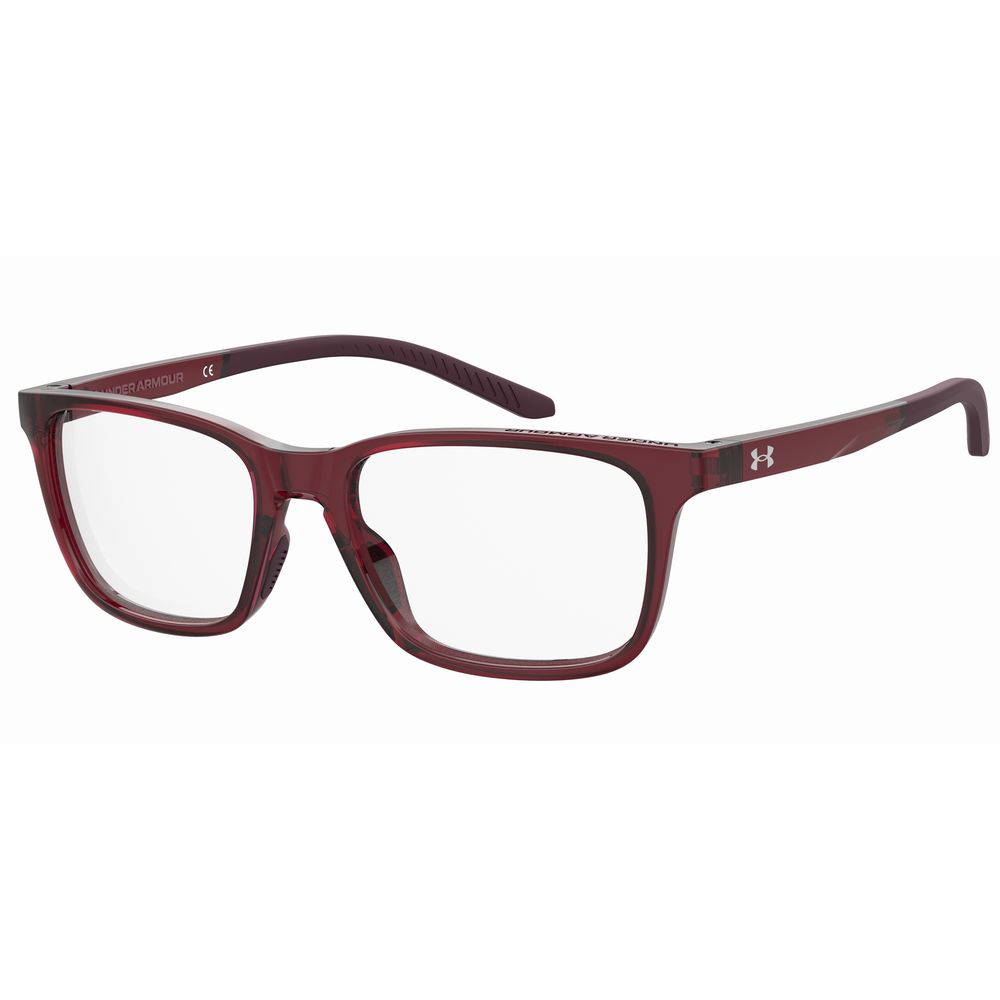 Under Armour Transparent Resin Frames for women with clear lenses and maroon frames, model UA5055YKZF417, size 54/17/140 mm