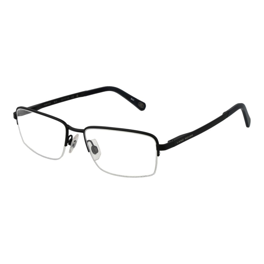 Land Rover Black Men Glasses Frame, half-rim stainless steel, 55-17-145 size, 100% UVA & UVB, black color, browline style, demo lenses included.
