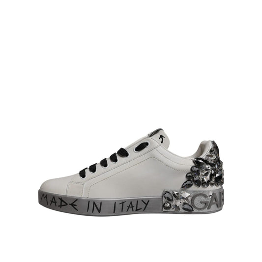 Dolce & Gabbana White Crystal Logo Portofino Sneakers Shoes MV7048-40