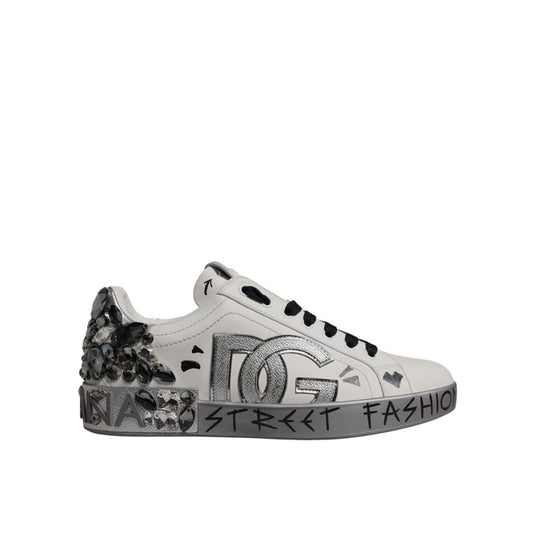 Dolce & Gabbana White Crystal Logo Portofino Sneakers Shoes MV7048-40