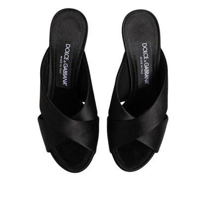 Dolce & Gabbana Black Logo KEIRA Satin Slides Sandals Shoes