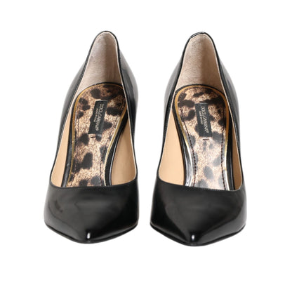Dolce & Gabbana Black Calf Leather Stiletto Heels Pumps Shoes