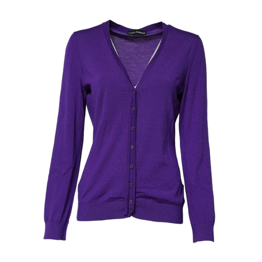 Dolce & Gabbana Purple Wool Knit V-neck Cardigan Sweater TSH90727-46