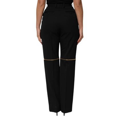 Dolce & Gabbana Black Zip Detailed Wool Straight Leg Pants
