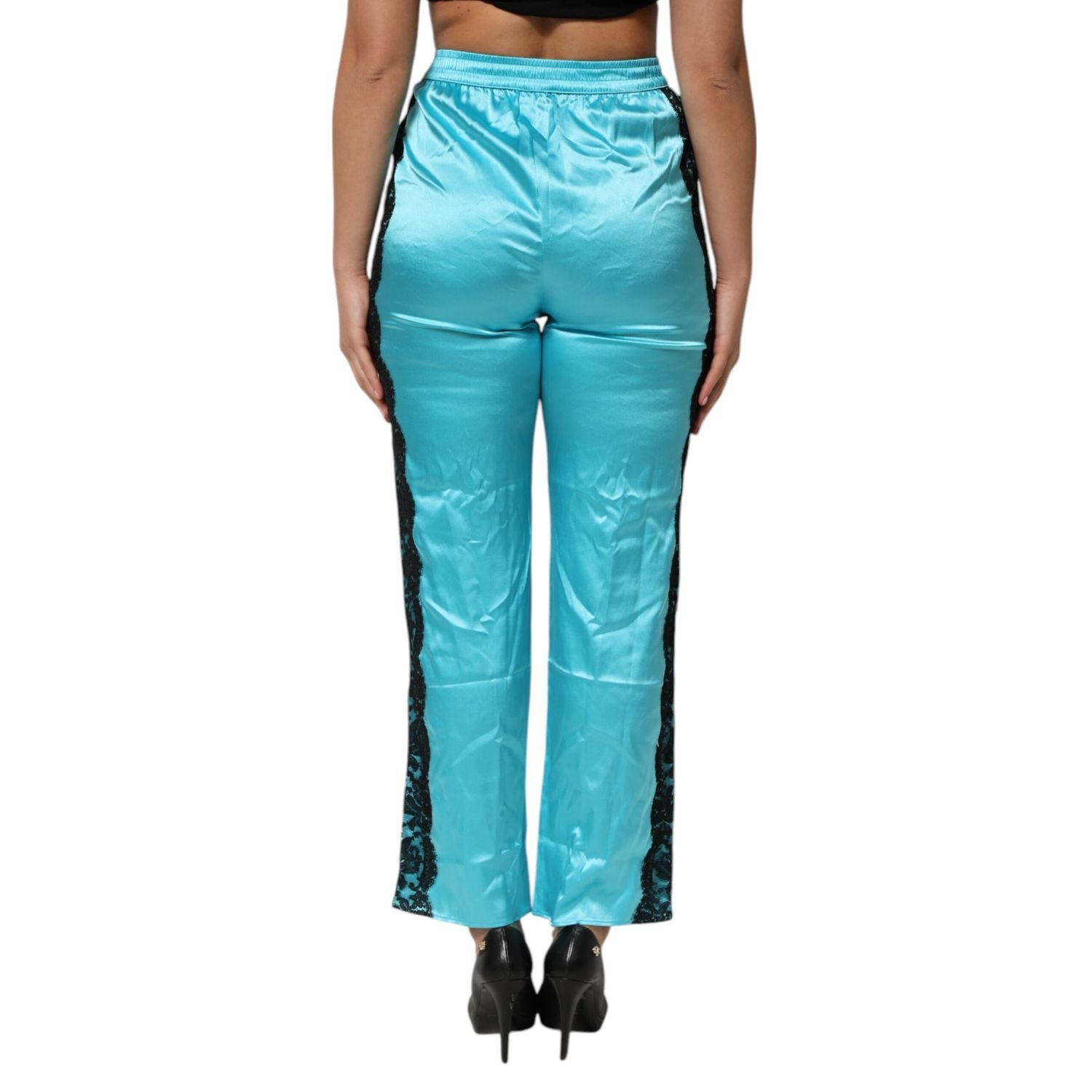 Dolce & Gabbana Blue Silk Garterized Straight Women Pajama Pants