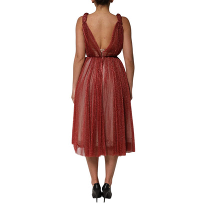 Dolce & Gabbana Burgundy Mesh Sleeveless Midi A-line Dress