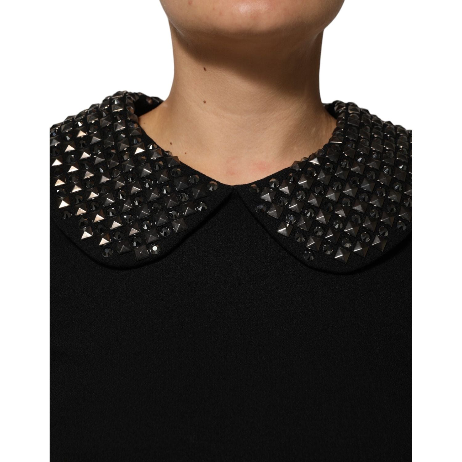 Dolce & Gabbana Black Crystal Embellished Collared Mini Dress