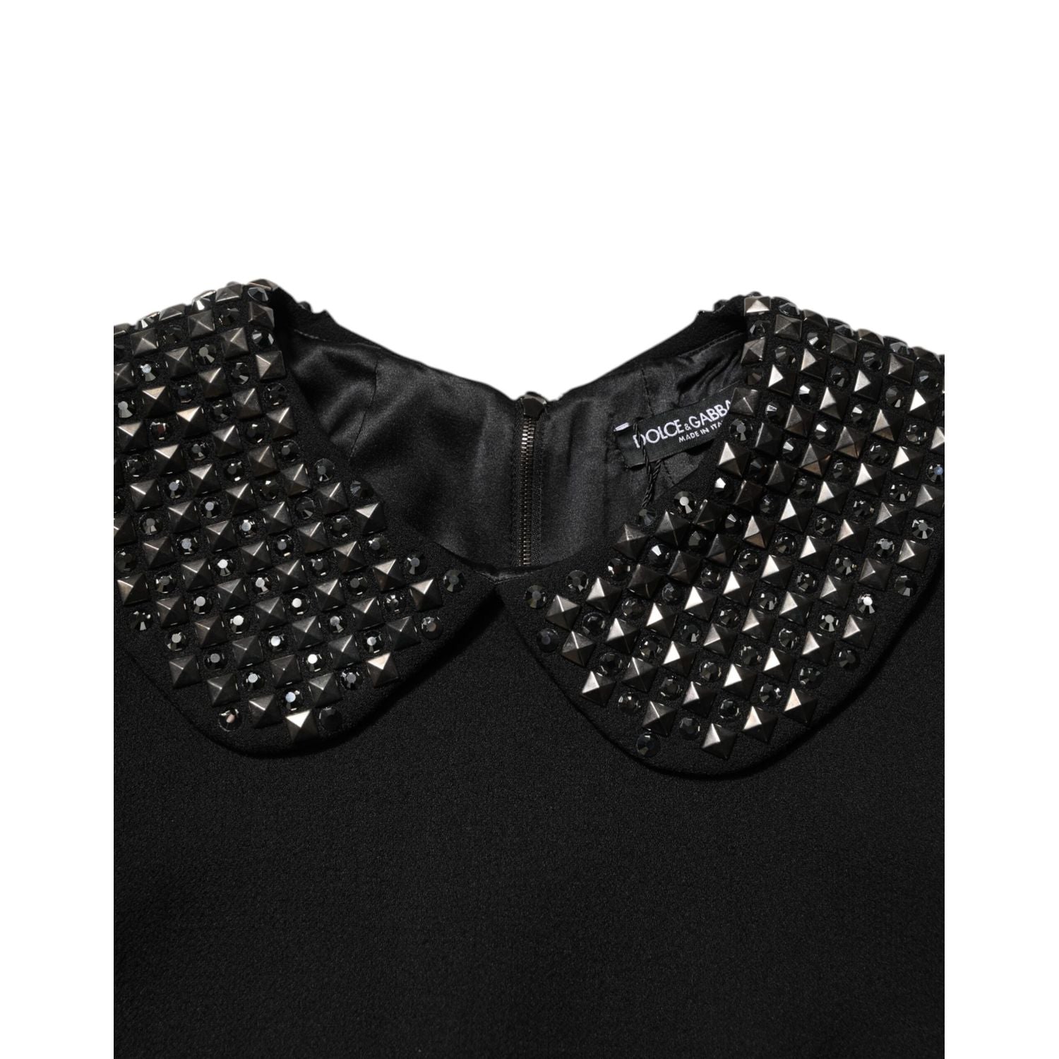 Dolce & Gabbana Black Crystal Embellished Collared Mini Dress