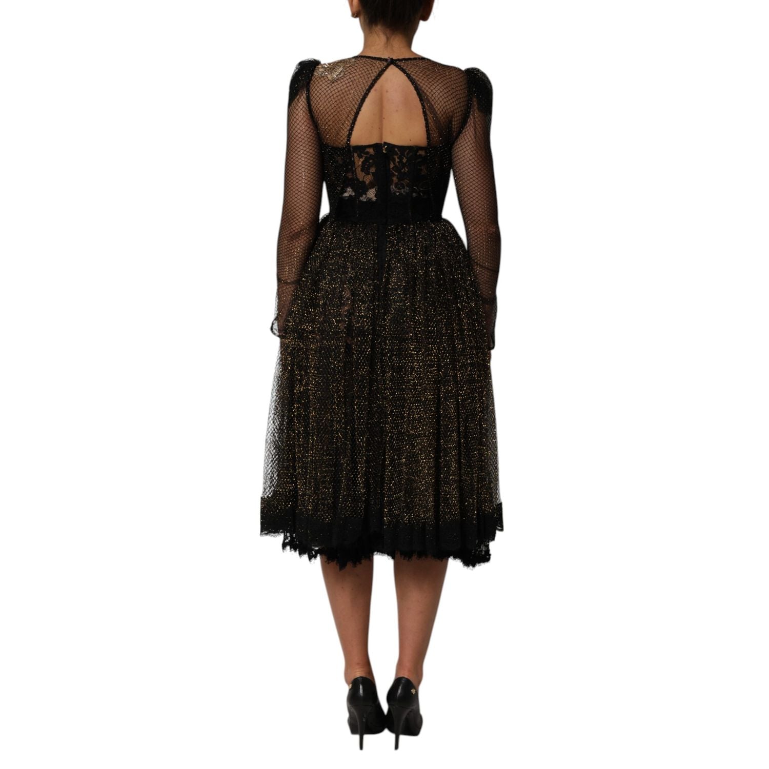 Dolce & Gabbana Black Crystal Heart Embellished A-line Dress