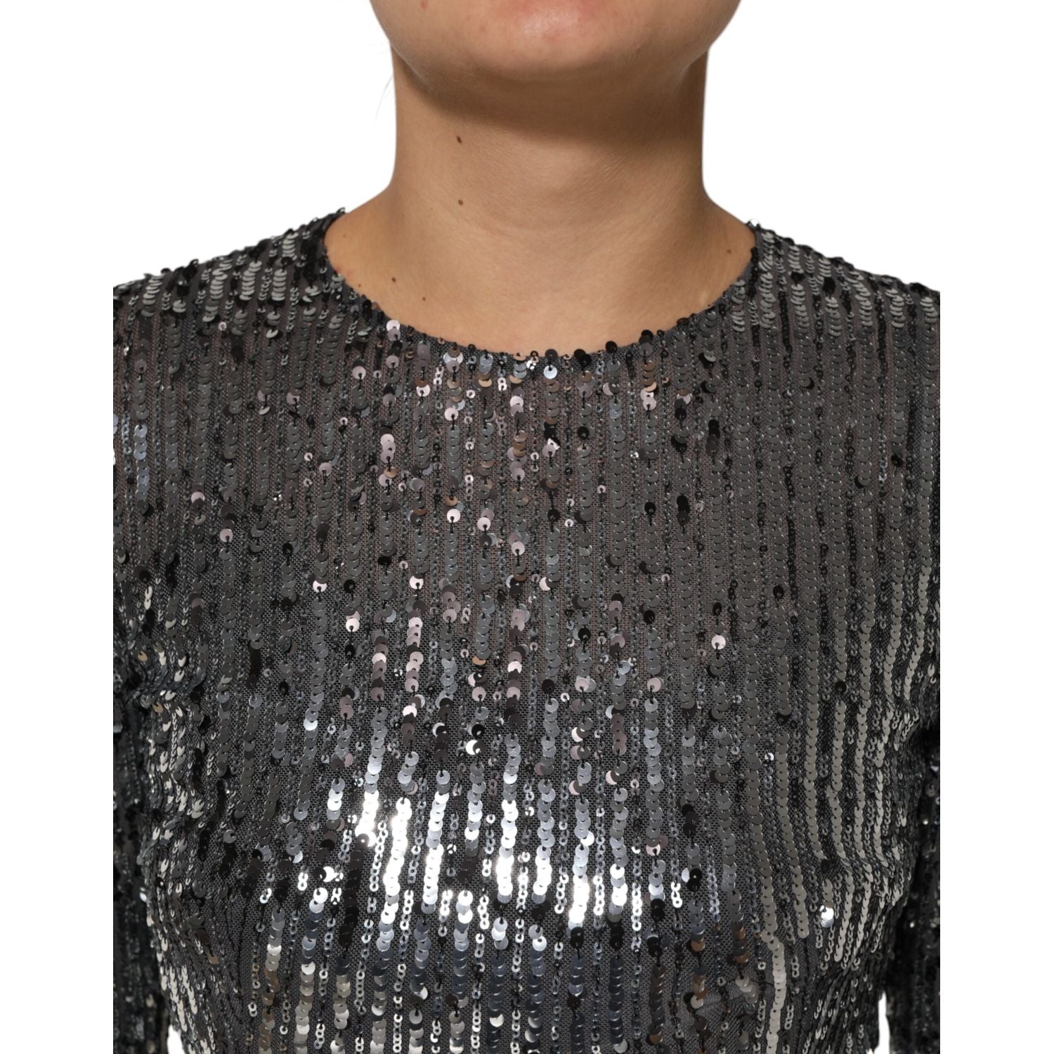 Dolce & Gabbana Black Sequined Long Sleeves Midi A-line  Dress
