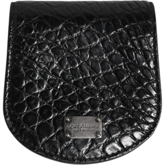 Dolce & Gabbana Black Exotic Skin Coin Condom Case Holder Pocket Wallet SMY10708