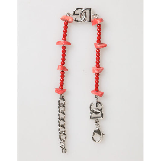 Dolce & Gabbana Silver Tone Brass Beaded Resin DG Logo Chain Men Bracelet
