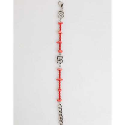 Dolce & Gabbana Silver Tone Brass Beaded Resin DG Logo Chain Men Bracelet