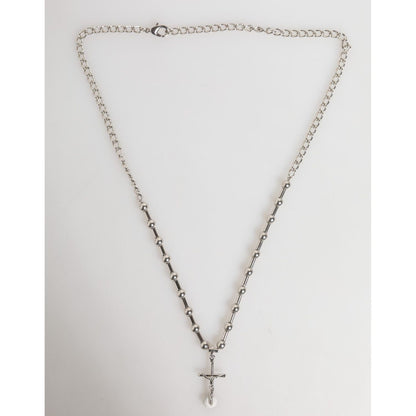 Dolce & Gabbana Silver Tone Brass Chain Religious Cross Pendant Necklace