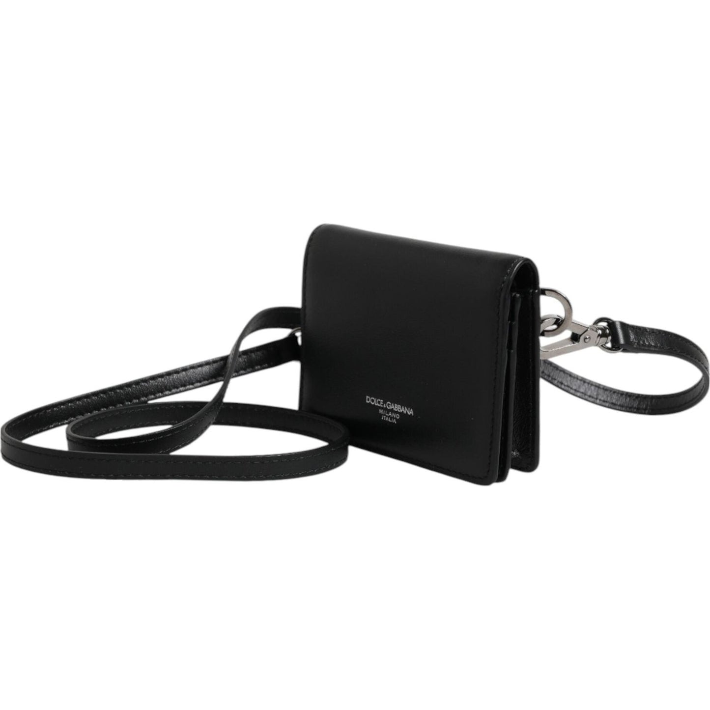 Dolce & Gabbana Black Leather Bifold Card Holder Crossbody Men Borse Bag SMY11219