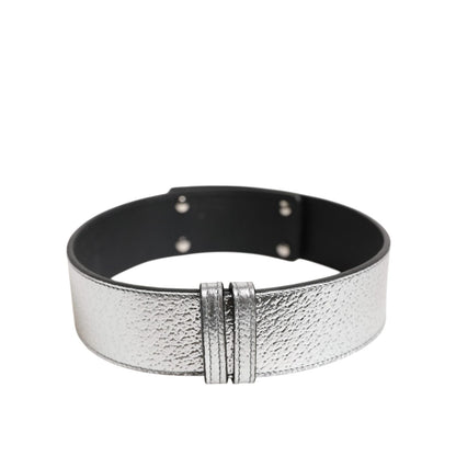 Dolce & Gabbana Silver Textured Leather Gold Tone Metal Neckband