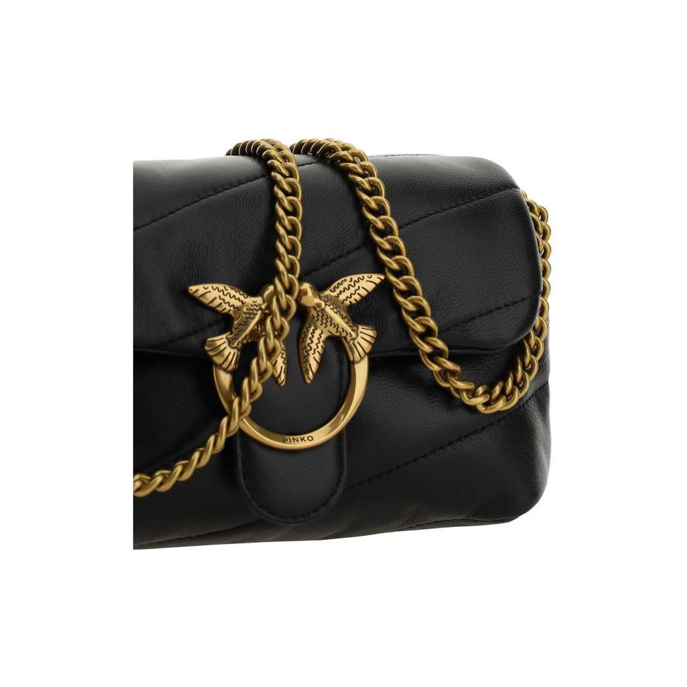 PINKO Black Calf Leather Bos Taurus Shoulder Bag