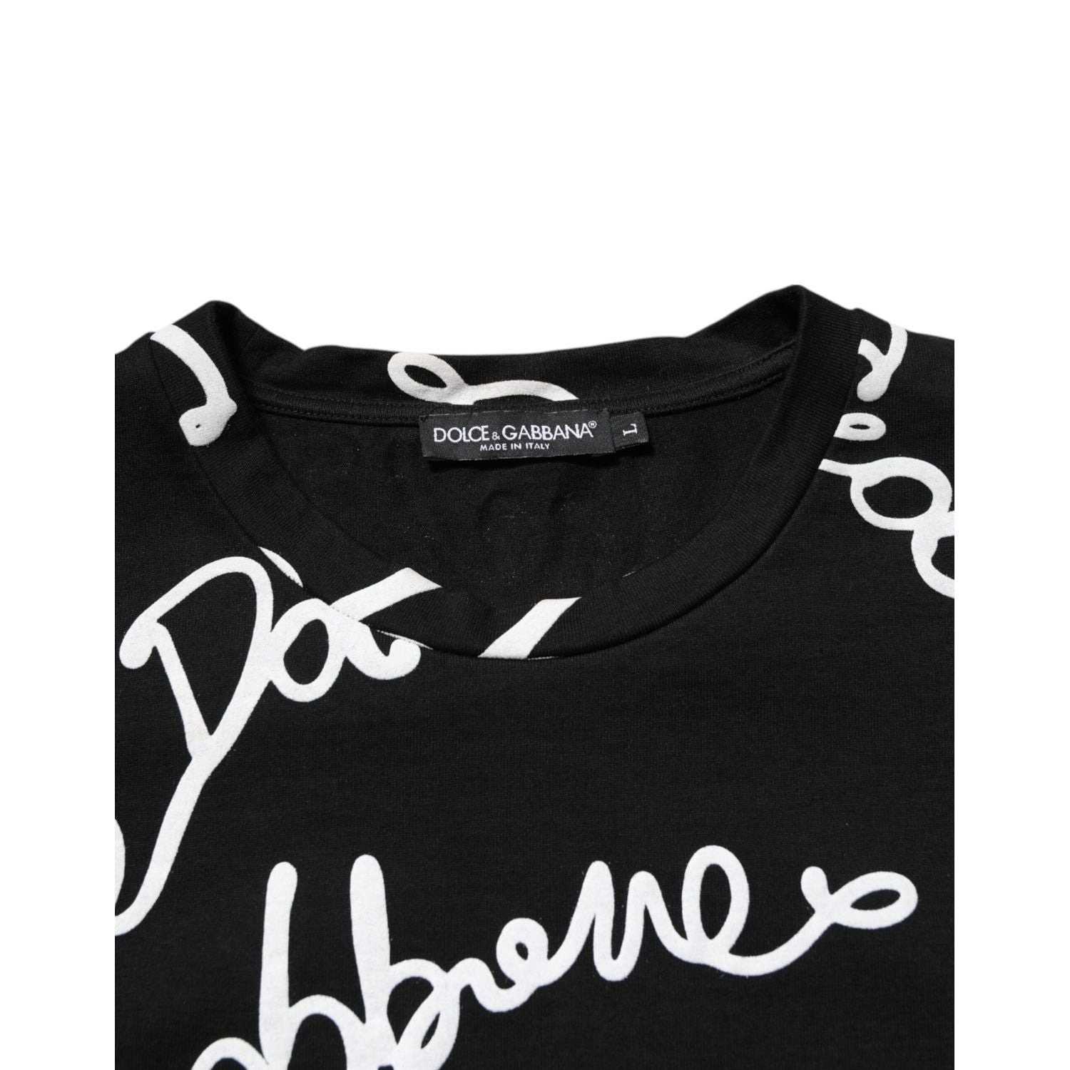 Dolce & Gabbana Black Logo Print Cotton Crew Neck T-shirt