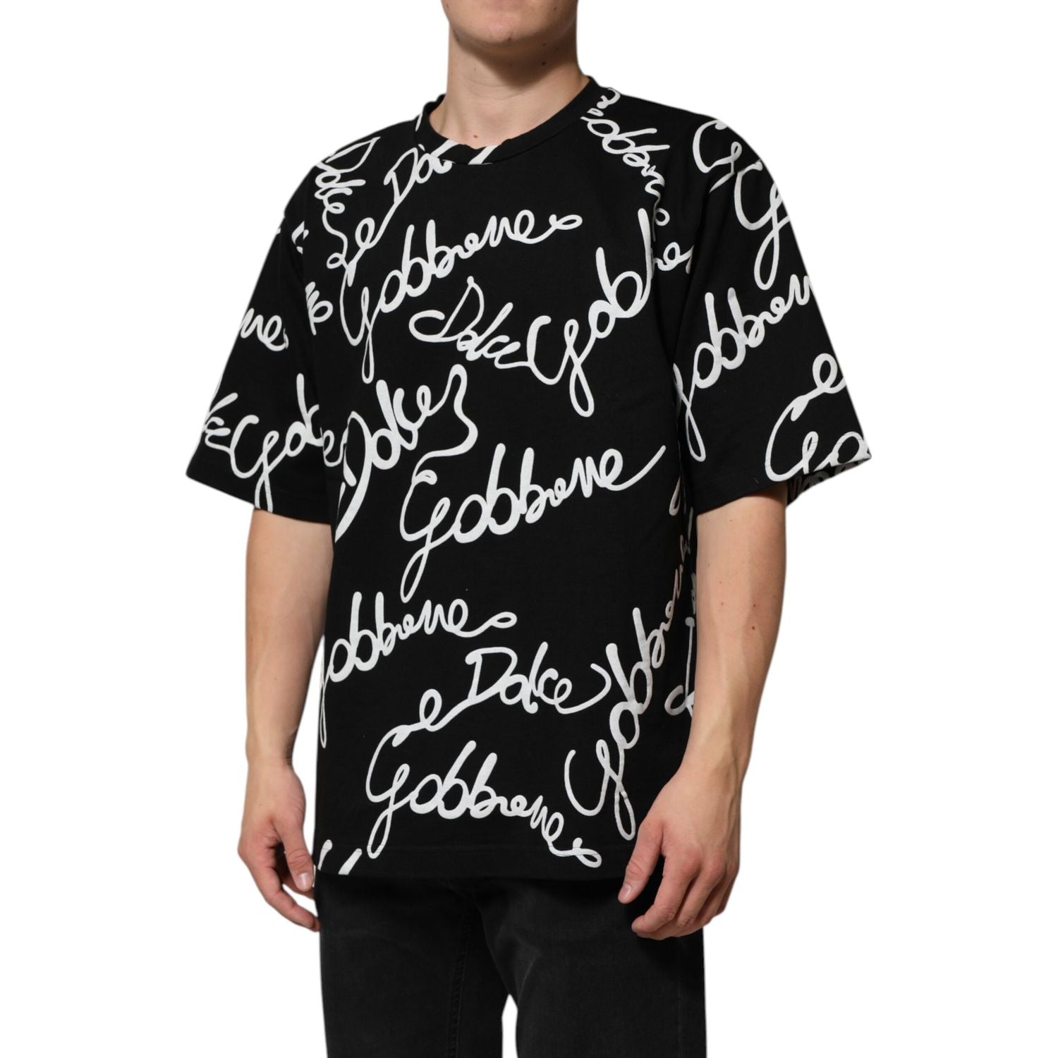 Dolce & Gabbana Black Logo Print Cotton Crew Neck  T-shirt