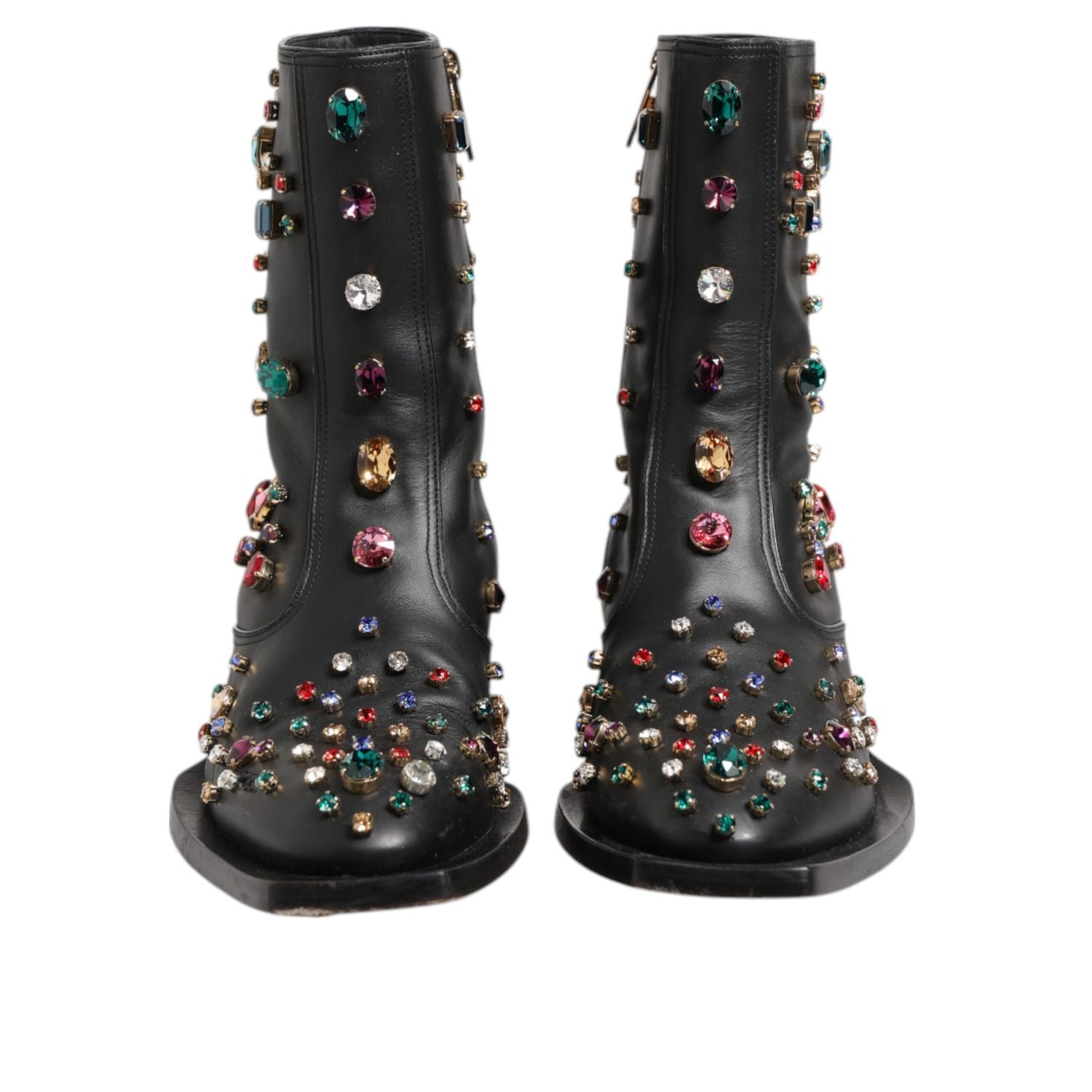 Dolce & Gabbana Black Crystal Cowboy Leather Men Boots Shoes