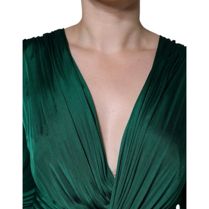 Dolce & Gabbana Dark Green Viscose Long Sleeve Midi Dress