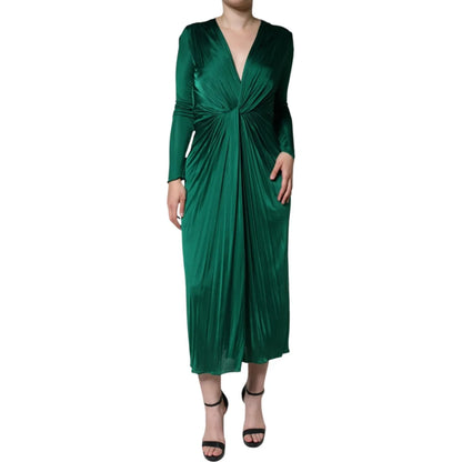 Dolce & Gabbana Dark Green Viscose Long Sleeve Midi Dress