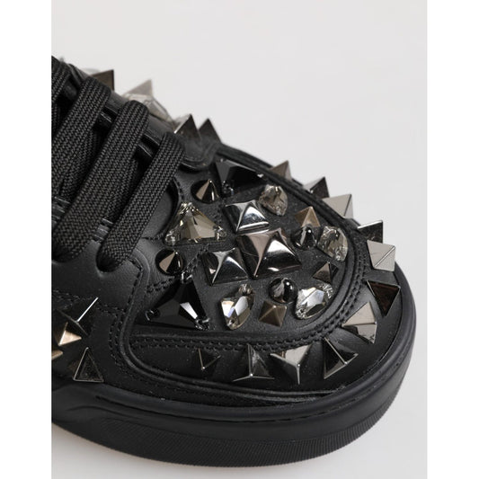 Dolce & Gabbana Black Leather Studded Low Top Sneakers Shoes