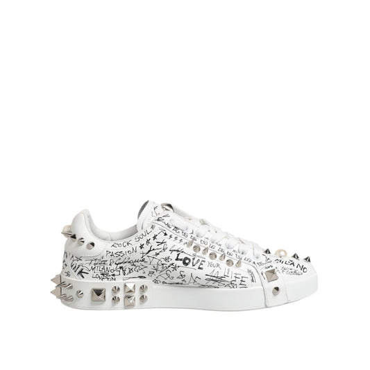 Dolce & Gabbana White Portofino Studded Men Sneakers Shoes MV7925-41